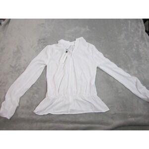 BCBGeneration Peplum Blouse Women S White Mock Neck Long Sleeve WQO1169652